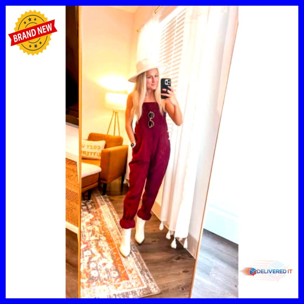 Corduroy Overalls with Adjustable Straps and Pockets, Women's Fashion Jumpsuit - Picture 5 of 7